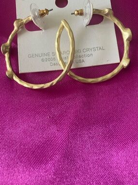 Swarovski Gold Textured Hoop Earrings